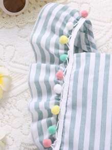 SHEIN Young Girl Striped Print Pom Pom Detail Ruffle Trim Overall Romper - Multicolor - View 3