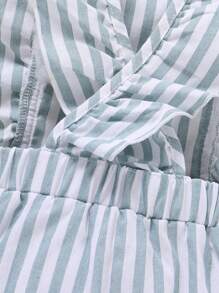 SHEIN Young Girl Striped Print Pom Pom Detail Ruffle Trim Overall Romper - Multicolor - View 4