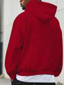 Manfinity Homme Sudadera Con Capucha De Cordón Y Eslogan Para Hombre, Holgada Con Forro Térmico - Rojo - Ver 2