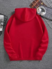 Manfinity Homme Sudadera Con Capucha De Cordón Y Eslogan Para Hombre, Holgada Con Forro Térmico - Rojo - Ver 5