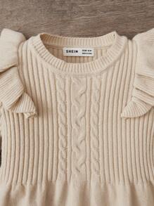 SHEIN 女小童荷葉邊毛衣洋裝不附腰帶 - 卡其色 - 查看 4
