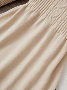 青少年女孩圆领长袖纹理提花荷叶边盖袖 A 字形毛衣连衣裙，适合圣诞节 - 杏色 - 查看 6