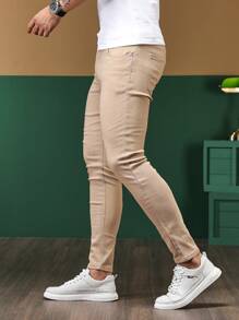 Manfinity Homme Men Solid Slant Pocket Skinny Jeans - Apricot - View 3