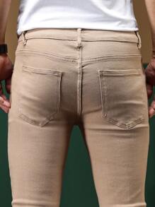 Manfinity Homme Men Solid Slant Pocket Skinny Jeans - Apricot - View 4