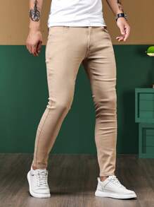 Manfinity Homme Men Solid Slant Pocket Skinny Jeans - Apricot - View 6