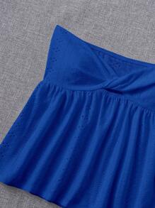 SHEIN EZwear Top tubo con volantes y frente torcido, color azul real, top sin tirantes, top azul para niñas - azul real - Ver 5