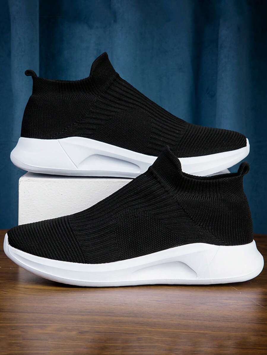 Nam Màu thuần Đơn giản giản dị Giày lười Dệt kim Giày thể thao - màu đen - Xem 1
