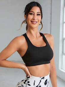 後背十字交叉運動型胸罩 - 黑色 - 查看 5