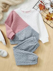 SHEIN Young Girl Colourblock Sweatshirt & Joggers - Multicolor - View 1