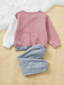 SHEIN Young Girl Colourblock Sweatshirt & Joggers - Multicolor - View 2