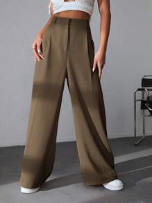 SHEIN EZwear Pantalones de pierna ancha unicolor - Marrón - Ver 1