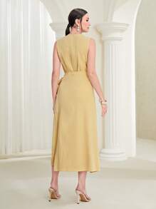 Modelyn 素色側繫帶圍裹連衣裙 - 黃色 - 查看 3