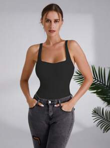 SHEIN Sports 素色條紋針織運動背心連體衣