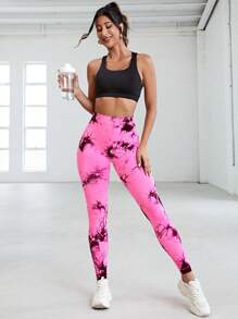 Yoga Trendy Tie Dye Wideband Waist Sports Leggings