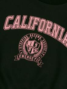 SHEIN Tween Girl Plaid & Letter Graphic 2 In 1 Sweatshirt Dress - Black - View 3