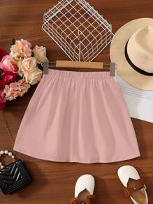 SHEIN Cô gái Tween Chất rắn Chân Váy xếp ly - Hồng - Xem 2