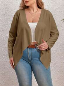 SHEIN LUNE Plus 1pc Solid Open Front Coat - Khaki - View 1