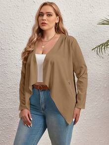 SHEIN LUNE Plus 1pc Solid Open Front Coat - Khaki - View 3