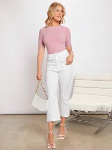 BizChic Pearls Detail Rib-knit Tee Workwear