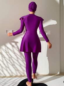 荷葉邊全罩式比基尼泳裝 - 紫色 - 查看 2