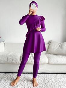 荷葉邊全罩式比基尼泳裝 - 紫色 - 查看 1