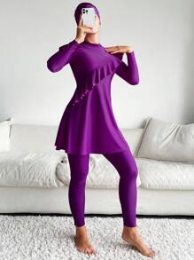 荷葉邊全罩式比基尼泳裝 - 紫色 - 查看 5