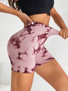 Easithlete 紮染寬腰帶運動短褲 - 酒紅色 - 查看 5