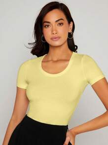 SHEIN BASICS Chất rắn Vòng cổ Áo thun - Màu vàng - Xem 5