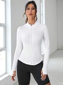 SHEIN Running Dây kéo Ngón tay cái Jacket thể thao - trắng - Xem 3