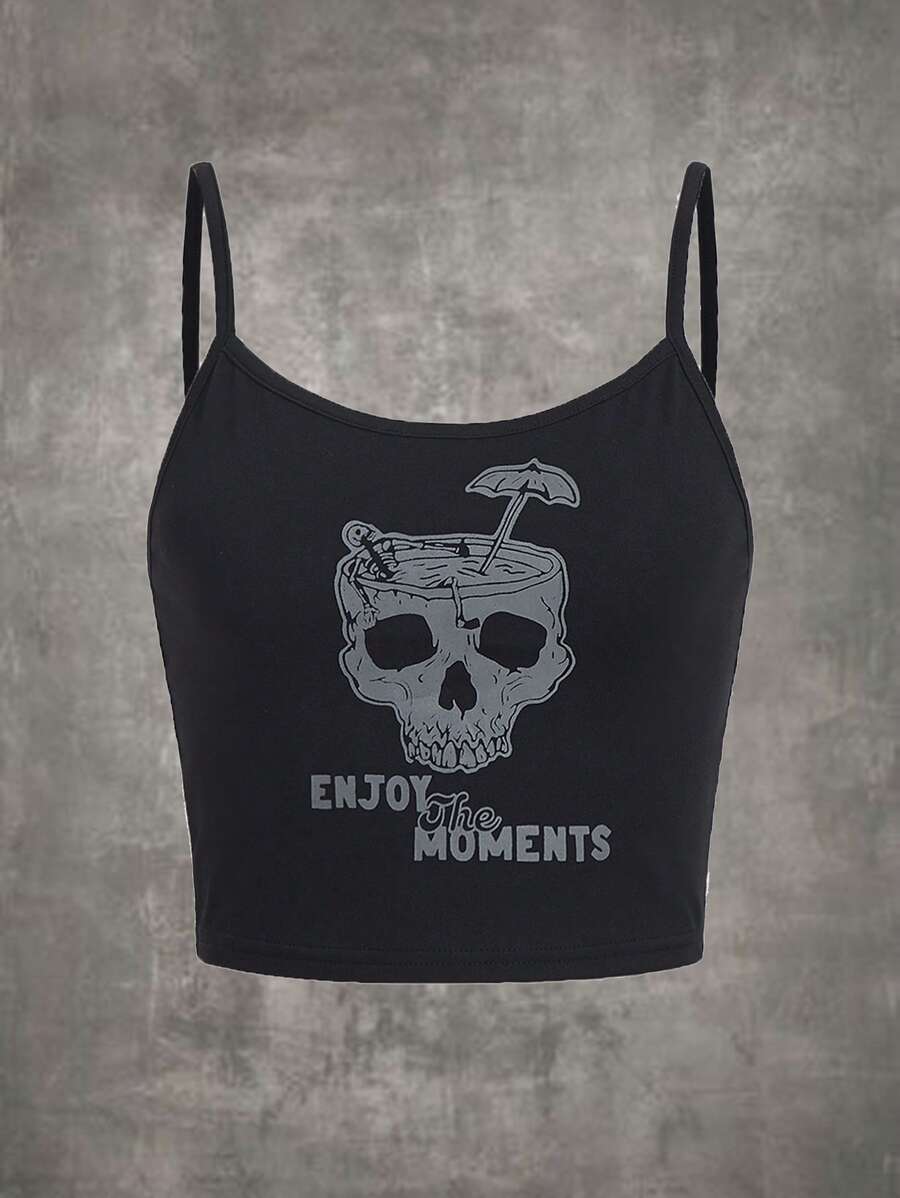 Noosie Slogan Đồ họa đầu lâu Cắt chóp Cami - màu đen - Xem 1