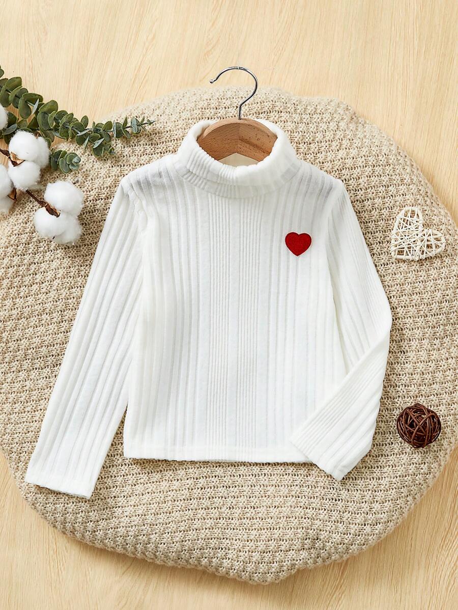 SHEIN Leap Crew 女小童愛心貼布高領T恤