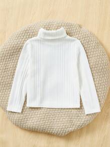 SHEIN Leap Crew 女小童愛心貼布高領T恤