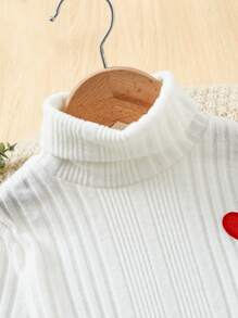 SHEIN Leap Crew 女小童愛心貼布高領T恤