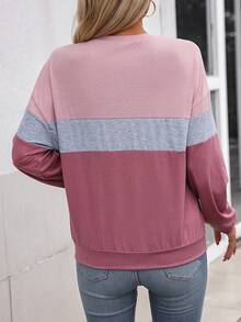 SHEIN LUNE Colour Block Drop Shoulder Sweatshirt - Purple - View 2