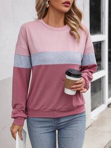 SHEIN LUNE Colour Block Drop Shoulder Sweatshirt - Purple - View 5