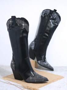 SHUZIA Minimalist Chunky Heeled Boots - Black - View 2