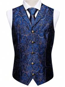 Men's Jacquard Suit Vest - Blue - View 3