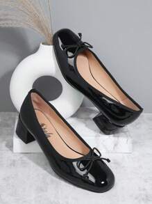 SHUZIA 人造亮面PU皮革包頭一腳蹬高跟鞋 - 黑色 - 查看 2