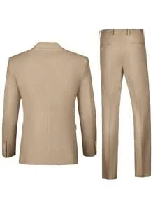 Furuyal Men Single Breasted Blazer & Pants & Tie - Champagne - View 2