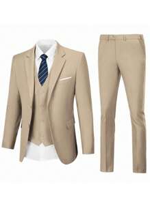Furuyal Men Single Breasted Blazer & Pants & Tie - Champagne - View 4
