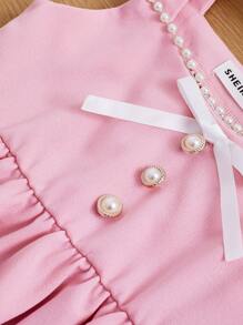 SHEIN Top de punto sin mangas con lazo decorativo y pliegues, de unicolor y tirantes anchos, para niña - Rosa Pálido - Ver 5