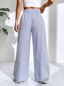 SHEIN EZwear Striped Print Wide Leg Trousers - Blue - View 2