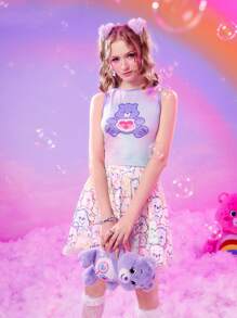 ROMWE X Care Bears 卡通圖案褶邊半身裙 - 彩色 - 查看 4