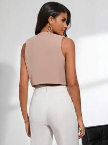 SHEIN Privé 前紐扣馬甲 - 卡其色 - 查看 2