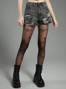 ROMWE Academia 1對女士蝙蝠圖案褲襪 - 黑色 - 查看 1