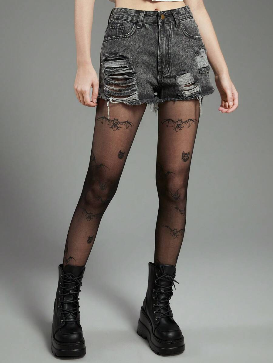 ROMWE Academia 1對女士蝙蝠圖案褲襪 - 黑色 - 查看 1