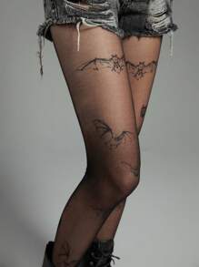 ROMWE Academia 1對女士蝙蝠圖案褲襪 - 黑色 - 查看 2