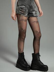 ROMWE Academia 1對女士蝙蝠圖案褲襪 - 黑色 - 查看 4