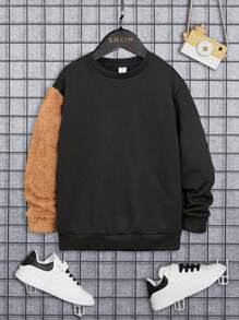 SHEIN Tween Boy Cartoon Bear Printed Crew Neck Pullover Sweatshirt With Long Sleeves - Black - View 2