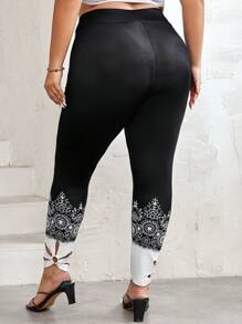 SHEIN LUNE Plus Floral Print Cut Out Leggings